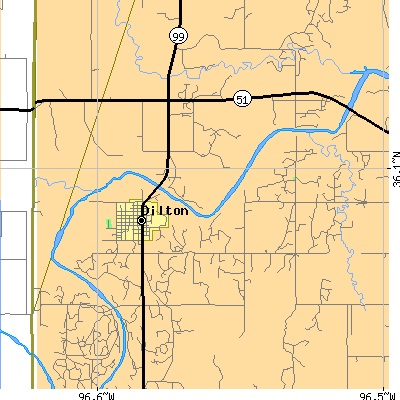 Zip code 74052 close-up map
