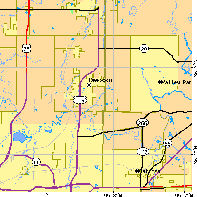 Zip code 74055 close-up map