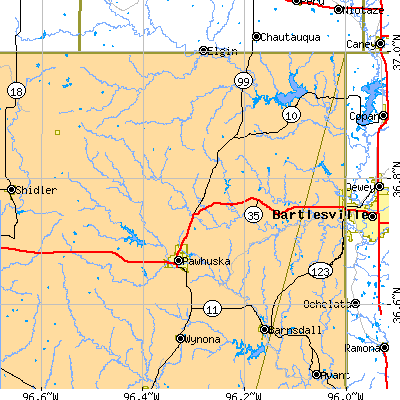 Zip code 74056 close-up map
