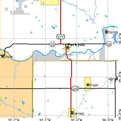 Zip code 74059 close-up map