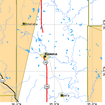 Zip code 74061 close-up map