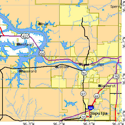 Zip code 74063 close-up map