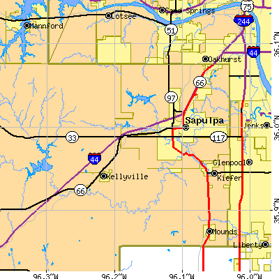Zip code 74066 close-up map