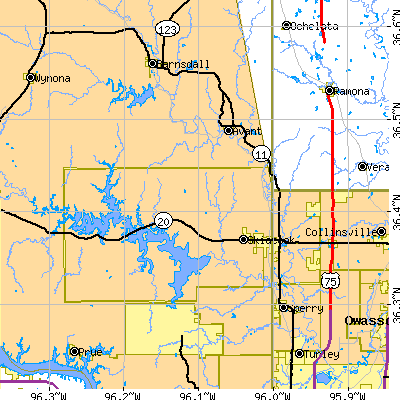 Zip code 74070 close-up map