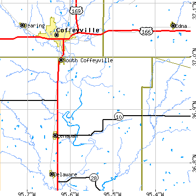 Zip code 74072 close-up map