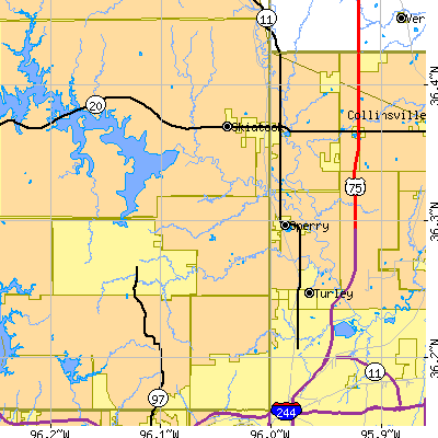 Zip code 74073 close-up map