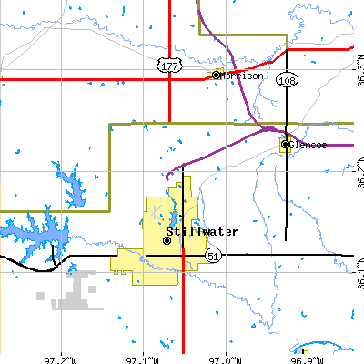 Zip code 74075 close-up map
