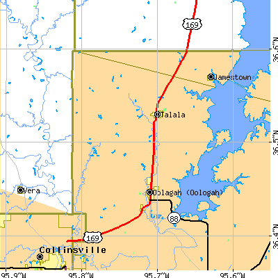 Zip code 74080 close-up map
