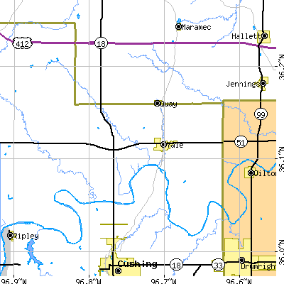 Zip code 74085 close-up map