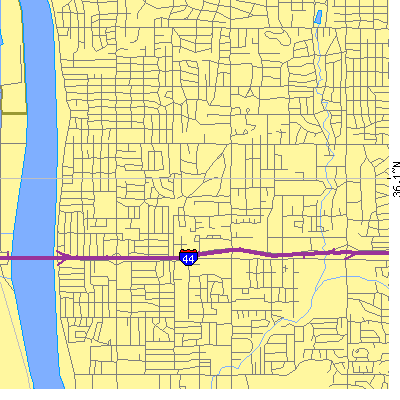 Zip code 74105 close-up map