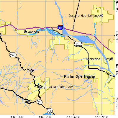 Zip code 92262 close-up map