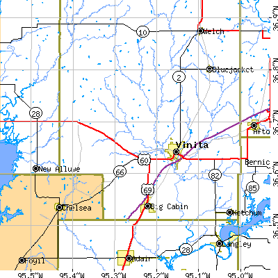 Zip code 74301 close-up map