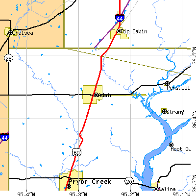 Zip code 74330 close-up map