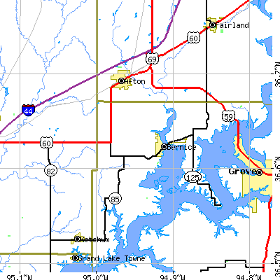 Zip code 74331 close-up map