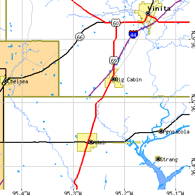 Zip code 74332 close-up map