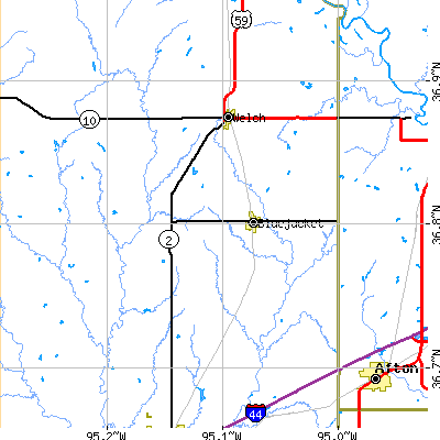 Zip code 74333 close-up map