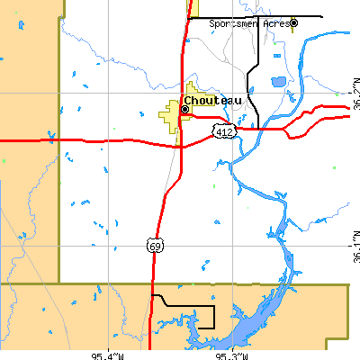 Zip code 74337 close-up map