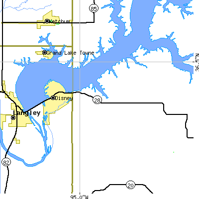 Zip code 74340 close-up map
