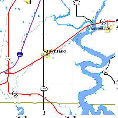 Zip code 74343 close-up map