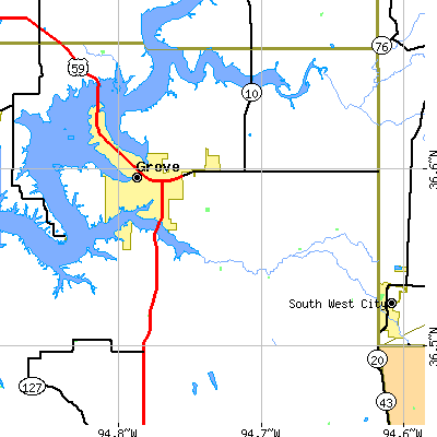 Zip code 74344 close-up map