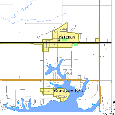 Zip code 74349 close-up map
