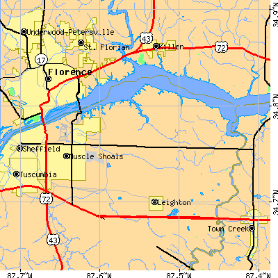 Zip code 35661 close-up map