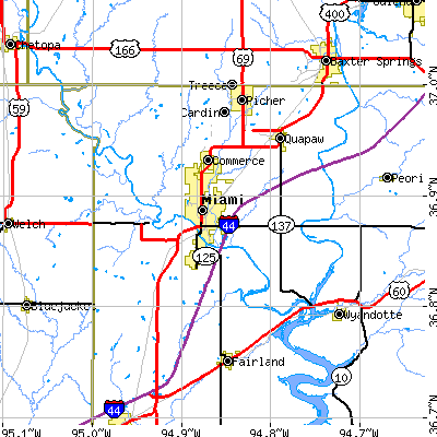 Zip code 74354 close-up map