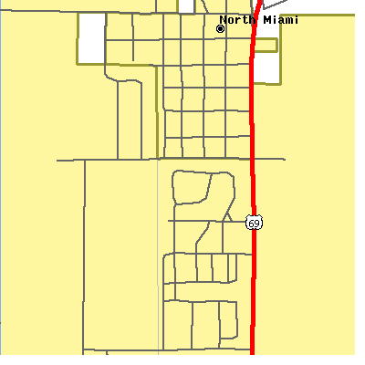 Zip code 74358 close-up map