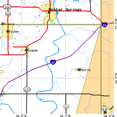 Zip code 74363 close-up map