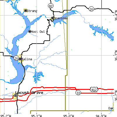 Zip code 74365 close-up map