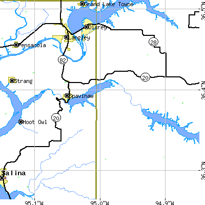 Zip code 74366 close-up map