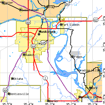 Zip code 74403 close-up map