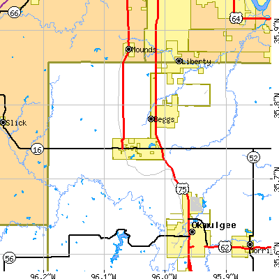 Zip code 74421 close-up map