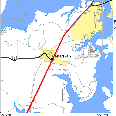 Zip code 74425 close-up map
