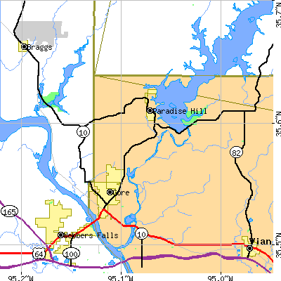 Zip code 74435 close-up map