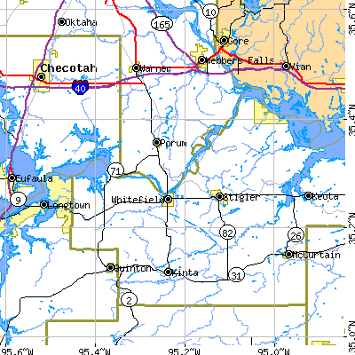 Zip code 74462 close-up map