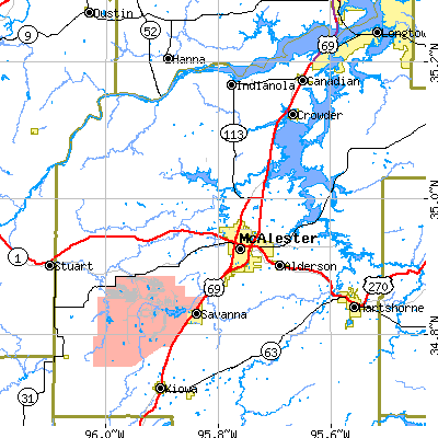 Zip code 74501 close-up map