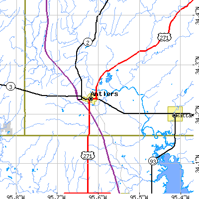 Zip code 74523 close-up map