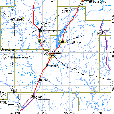 Zip code 74525 close-up map