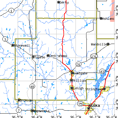 Zip code 74538 close-up map