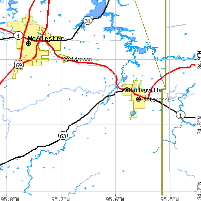 Zip code 74547 close-up map