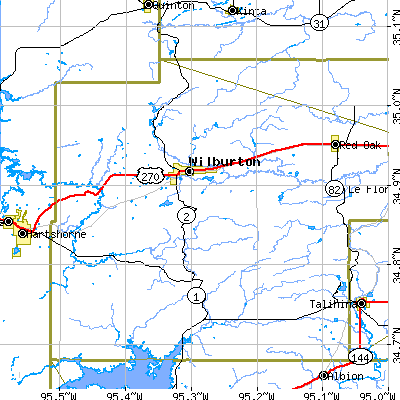 Zip code 74578 close-up map