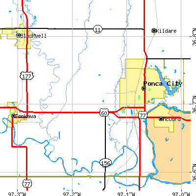 Zip code 74601 close-up map