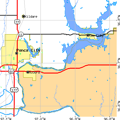 Zip code 74604 close-up map