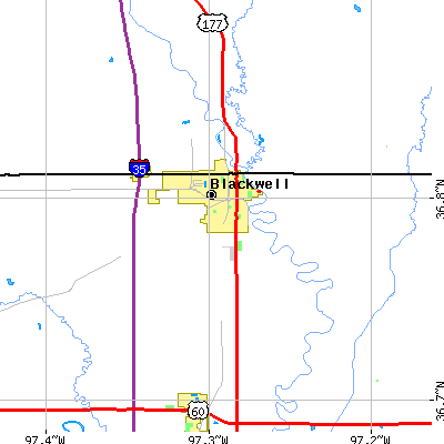 Zip code 74631 close-up map