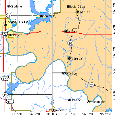 Zip code 74637 close-up map