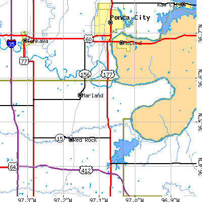 Zip code 74644 close-up map