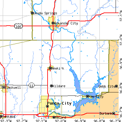 Zip code 74647 close-up map