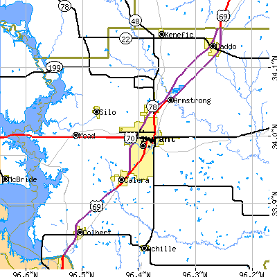 Zip code 74701 close-up map