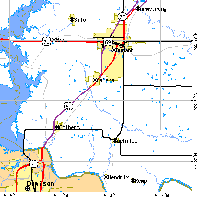 Zip code 74730 close-up map